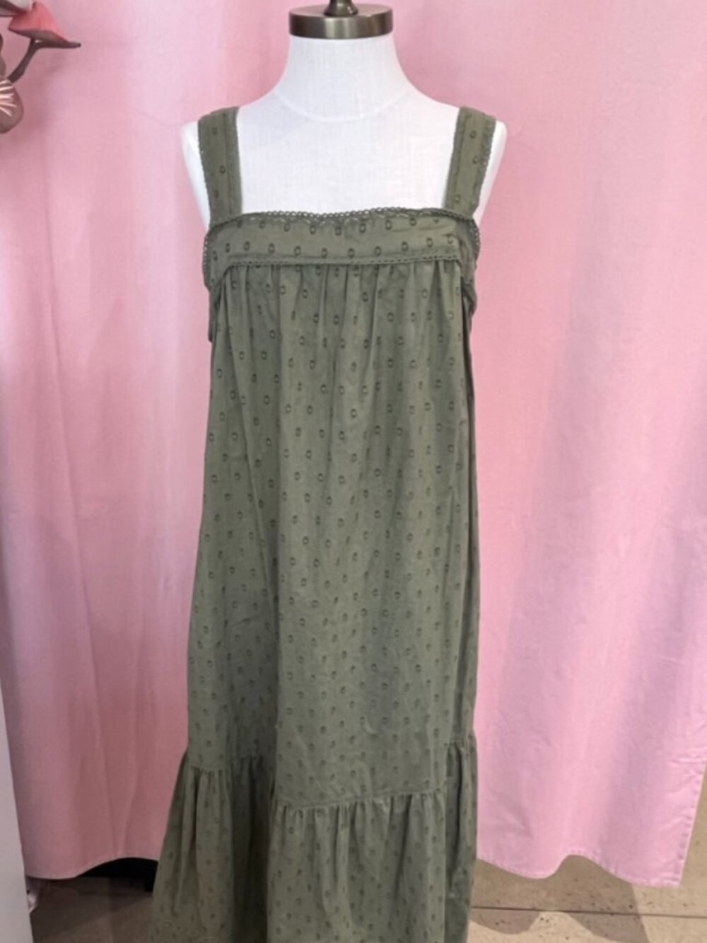 Beach Lunch Lounge Olive Eyelet Cotton Maxi Dress | Size L